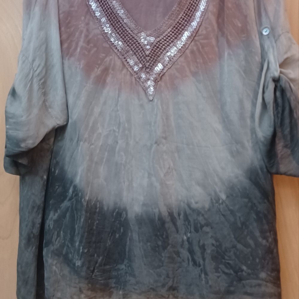 Soft Surroundings Grey Lavender Silk Tie Die Ombre Tunic Top L XL - Picture 10 of 12